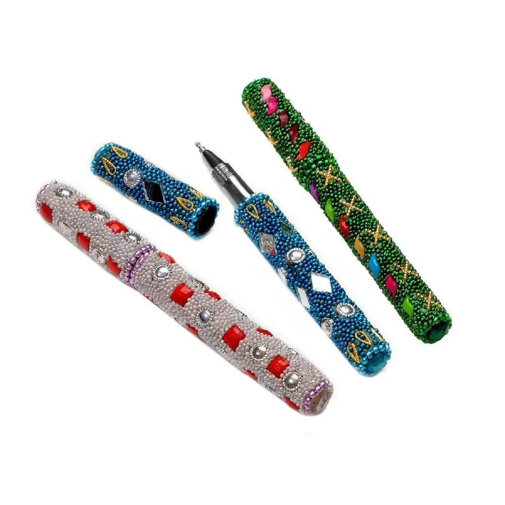 Handcrafted  Embroidered Journal and Set of 3 Beaded Pens Yellow